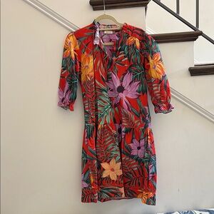 Maude Vivante Floral Dress, Knee-Length, Drop Waist, Long Sleeve Medium (10-12)